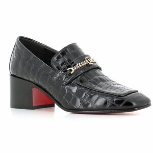 Christian Louboutin MJ MOC 50 Croc Leather Heeled Loafers Shoes Chain CL